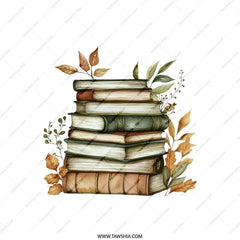 Book Lover Pillow, Stacked Books Pillow, Literary Throw Pillow, Bookish Decor, Reading Nook Pillow, Library Decor, Autumn Leaves Pillow - Tawshia