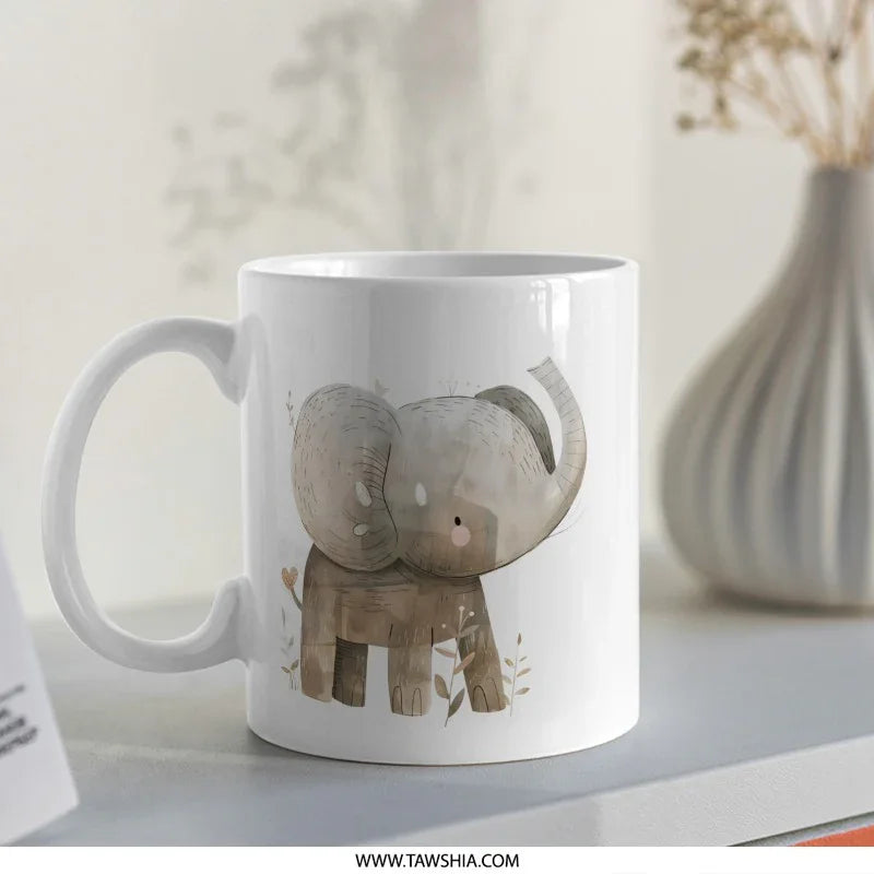 Cute Elephant Mug, Watercolor Mug, Animal Lover Gift, Coffee Cup, Tea Mug, Unique Mug, Gift for Her, Gift for Him, Adorable Elephant Design - Tawshia
