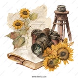 Vintage Camera Mug, Sunflower Coffee Cup, Photographer Gift, Rustic Photo Gear Tea Mug, Nature Lover Drinkware, Unique Gift for Camera Fan - Tawshia