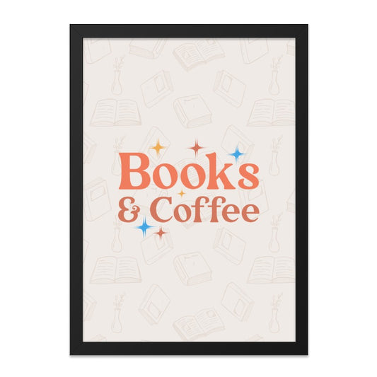 Books and Coffee Framed Wall Art, Cozy Home Decor, Reader Gift, Coffee Lover Print, Black Frame Art, Perfect for Library, Study or Cafe - Tawshia