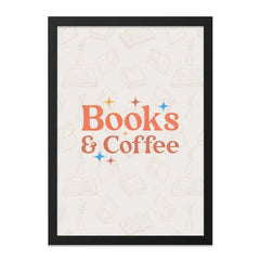 Books and Coffee Framed Wall Art, Cozy Home Decor, Reader Gift, Coffee Lover Print, Black Frame Art, Perfect for Library, Study or Cafe - Tawshia