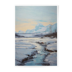 Winter Landscape Photographic Print, Mountain Scene Art, Snowy River Painting, Home Decor Wall Art, Cold Weather Print - Tawshia