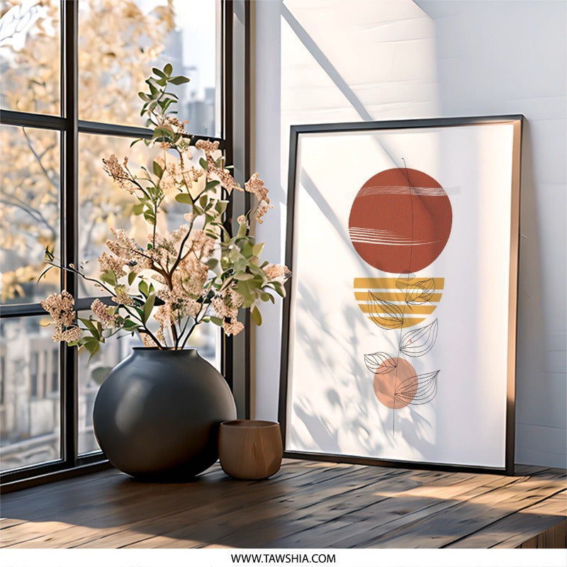 Abstract Floral Wall Art, Minimalist Print, Geometric Art, Modern Home Decor, Botanical Line Art, Boho Wall Decor, Circle and Lines Art - Tawshia