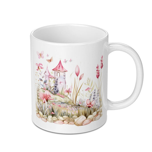 Watercolor Fairy Castle Mug, Pink Butterfly Mug, Whimsical Tower, Cute Fantasy Art Mug, Pastel Cottagecore Mug, Gift for Dreamers - Tawshia