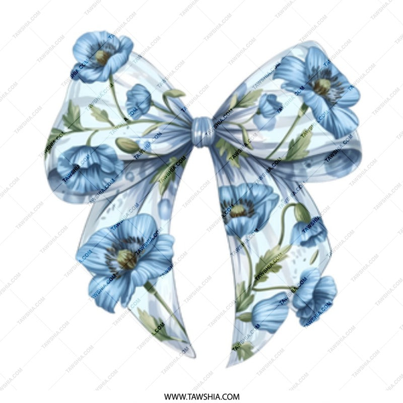 Floral Bow Mug, Blue Poppy Flower Mug, Watercolor Bow Coffee Cup, Elegant Flower Design Mug, Unique Gift Idea Mug, Aesthetic Floral Mug - Tawshia