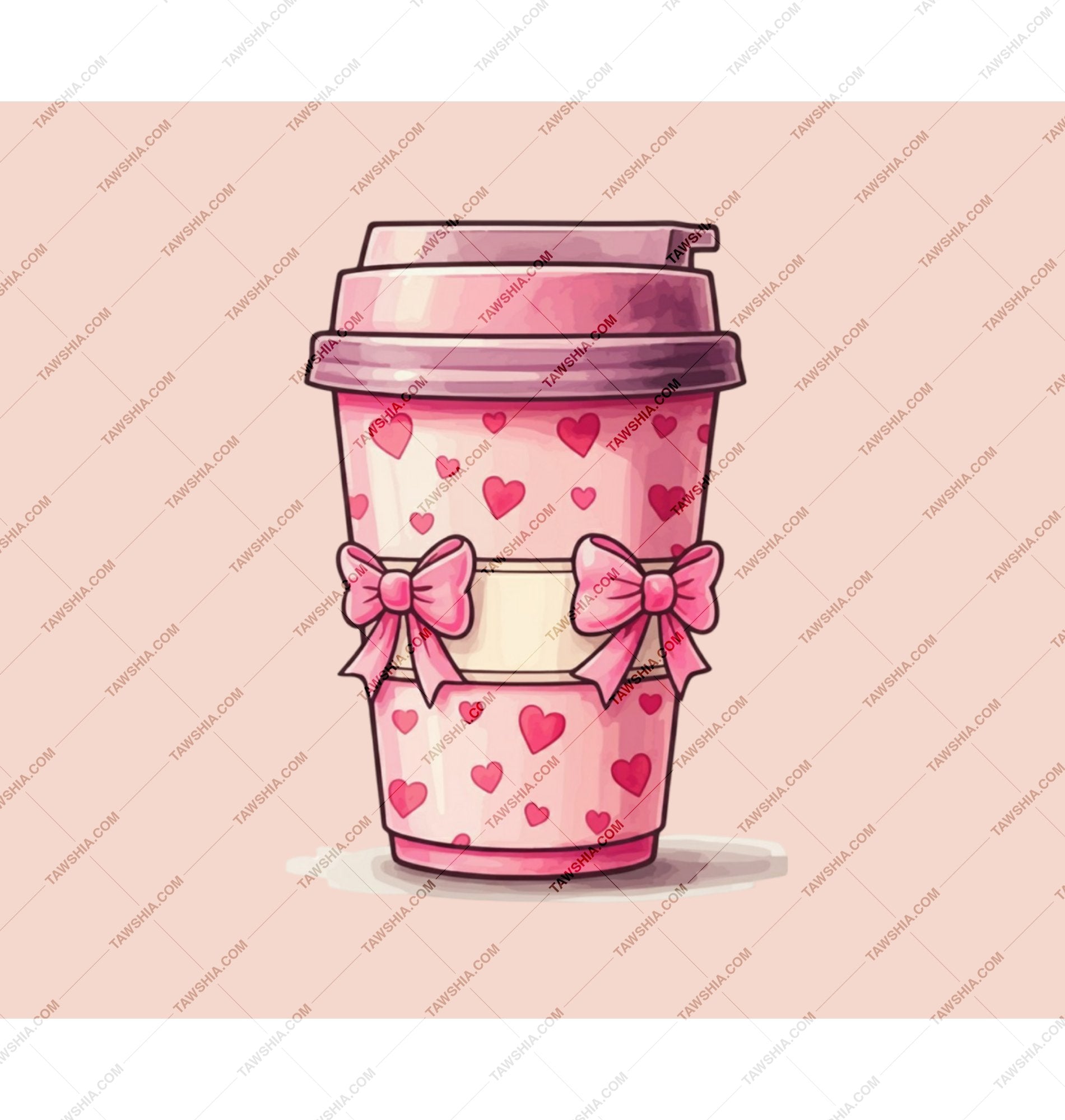 Pink Heart and Bow Decorated Coffee Cup product