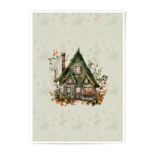 Cottage Photographic Prints, Watercolor House Art, Fairy Tale Home Decor, Whimsical Wall Art, Fantasy Landscape Prints, Storybook Cottage - Tawshia