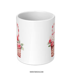 Floral Basket Mug, Roses Gift Mug, Cute Gift Mug, Watercolor Design Mug, Flowers Basket Mug, Valentine Mug, Special Occasion Mug - Tawshia