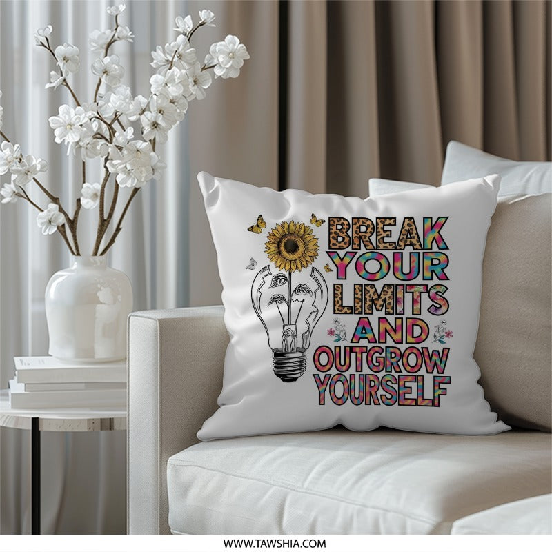 Break Your Limits Pillow, Sunflower Pillow, Butterflies Pillow, Decorative Throw Pillow, Inspirational Pillow, Growth Mindset Pillow - Tawshia