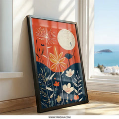 Botanical Wall Art, Retro Floral Print, Orange and Blue Decor, Abstract Flower Landscape, Modern Art Print, Home Decor, Gift Idea - Tawshia