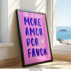 More Amor Por Favor Wall Art, Spanish Love Quote Print, Pink and Blue Wall Decor, Trendy Home Decor, Motivational Art, Cute Wall Art - Tawshia