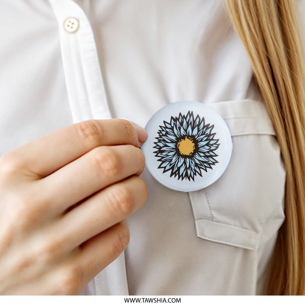 Blue Sunflower Pinback Button, Floral Pin, Flower Button, Cute Aesthetic Button, Trendy Button, Badge - Tawshia