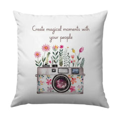 Camera Flower Pillow, Floral Camera, Photographer Gift, Botanical Pillow, Spring Decor, Home Decor Pillow, Accent Pillow, Statement Pillow - Tawshia