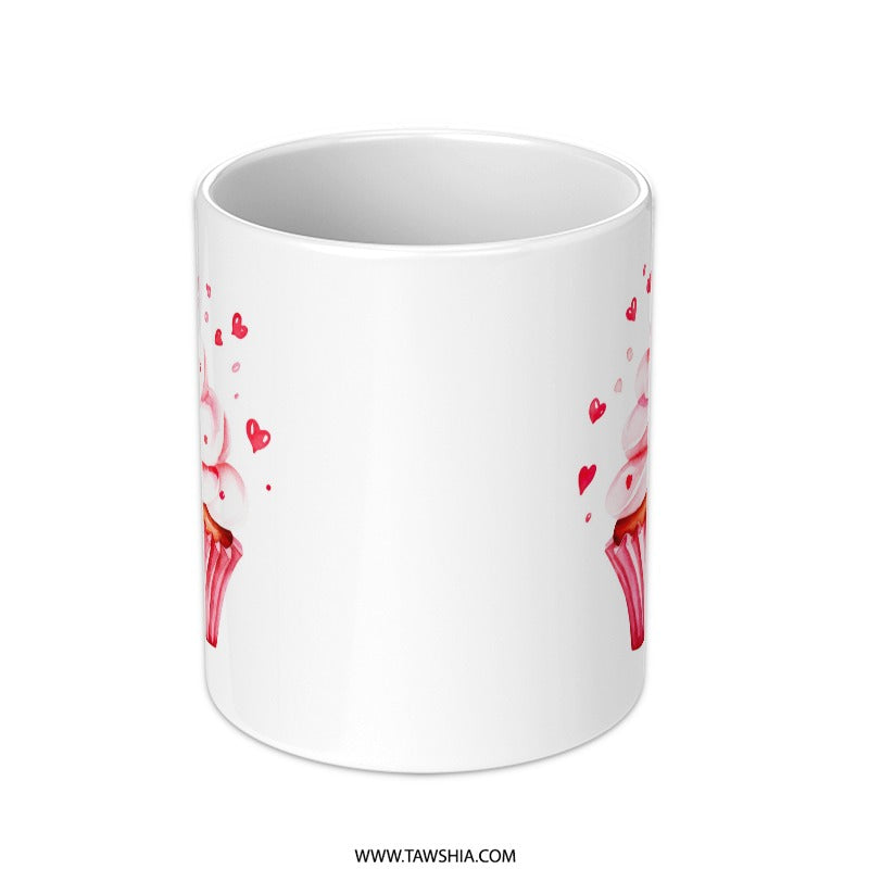 Cupcake Mug, Watercolor Design, Heart Decor, Sweet Treat, Valentines Day Gift, Coffee Lover Gift, Unique Mug, Novelty Gift, Dessert Mug - Tawshia