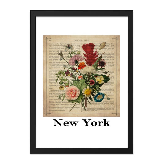 Vintage New York Wall Art, Floral Arrangement, Antique Book Page Decor, City Typography Print, Unique Home Decor, Elegant Gift - Tawshia