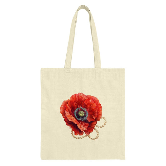 Poppy Flower Tote Bag, Red Floral Design, Pearl Accent, Stylish Tote Bag, Everyday Bag, Gift Idea, Fashion Tote - Tawshia