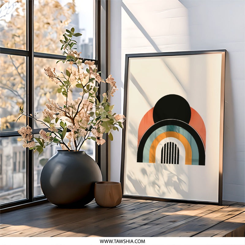 Modern Geometric Wall Art, Abstract Rainbow Print, Minimalist Decor, Arches and Circle Design, Contemporary Art, Home Decor, Wall Decor - Tawshia