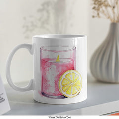 Pink Candle Mug, Lemon Slice, Watercolor Mug, Cute Coffee Mug, Tea Cup, Aesthetic Drinkware, Unique Mug Gift, Colorful Mug, Pretty Mug - Tawshia