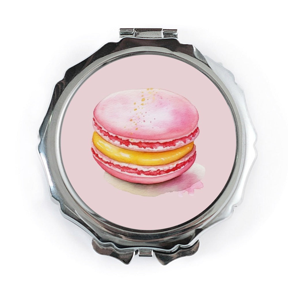 Pink Macaron Pocket Mirror, Cute Food Art, Sweet Treat Gift, Portable Makeup Mirror, Travel Mirror, Everyday Carry - Tawshia