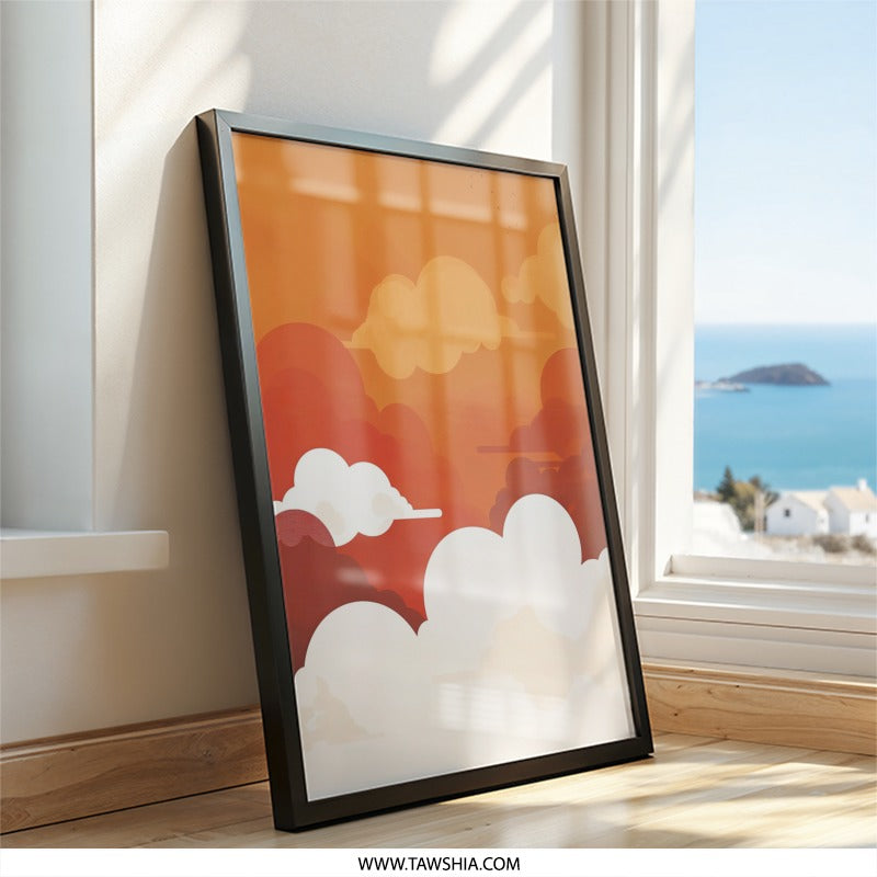 Orange Sky Wall Art, Cloudscape Print, Modern Wall Decor, Abstract Art Print, Atmospheric Wall Hanging, Home Decor, Cloud Wall Art - Tawshia