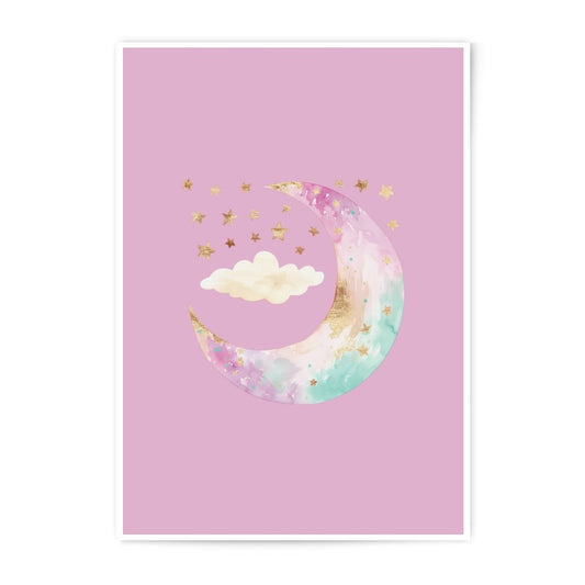 Moon Stars Cloud Photographic Print, Pastel Art Print, Nursery Decor, Celestial Wall Art, Dreamy Home Decor - Tawshia