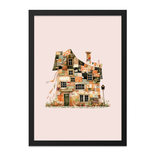 Quilted House Wall Art, Whimsical Home Print, Cottagecore Decor, Unique House Illustration, Artistic Housewarming Gift, Colorful House Art - Tawshia