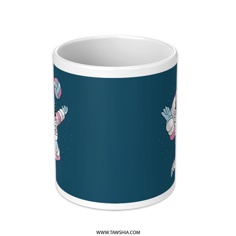 Cheerful Robot Design White and Blue Custom Mug Product