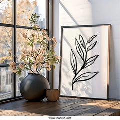 Minimalist Leaves Wall Art, Botanical Print, Modern Home Decor, Line Art, Plant Illustration, Simple Wall Decor, Black and White Art - Tawshia