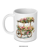Floral Ice Cream Cart Mug, Watercolor Flower Cart Coffee Mug, Cute Food Cart Mug, Unique Flower Bouquet Mug, Whimsical Coffee Cup, Gift Mug - Tawshia