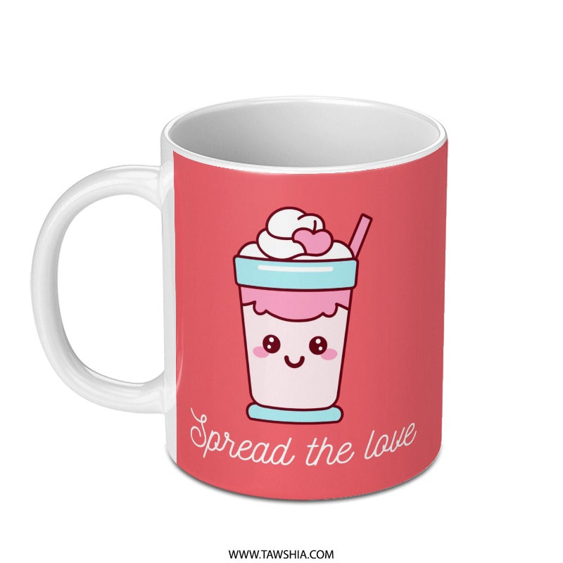 Kawaii Shake Mug, Spread the Love Mug, Cute Food Mug, Valentine Mug, Dessert Mug, Kawaii Drink Mug, Funny Mug, Gift for Her, Gift for Him - Tawshia