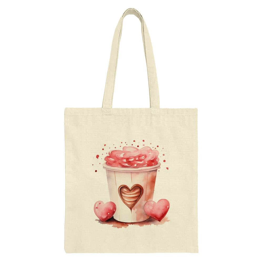 Heart Cupcake Tote Bag, Watercolor Valentines Bag, Cute Treat Canvas Bag, Sweet Love Gift, Everyday Shopping Bag, Valentines Gift for Her - Tawshia
