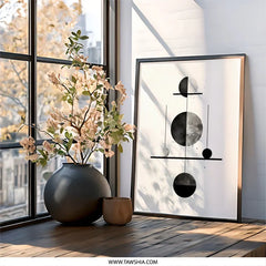 Abstract Balance Wall Art, Minimalist Geometric Print, Black and White Modern Art, Circle Shapes Design, Home Decor Wall Art - Tawshia