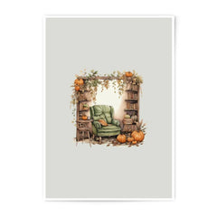 Cozy Autumn Reading Nook Photographic Prints, Fall Decor Wall Art, Pumpkin Harvest Home Illustration, Reading Room Decor, Bookworm Gift - Tawshia