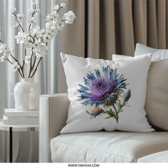Floral Pillow, Thistle Pillow, Blue and Purple Flower Pillow, Botanical Throw Pillow, Accent Pillow, Decorative Pillow, Home Decor - Tawshia