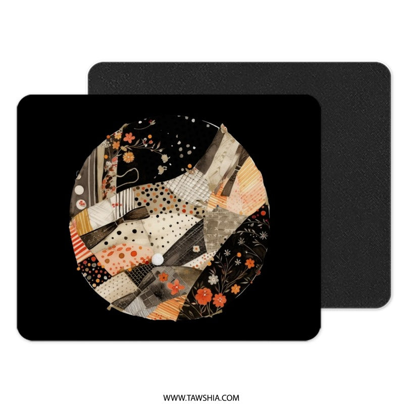 Abstract Floral Mouse Pad, Patchwork Circle Art, Unique Desk Accessory, Computer Mat, Office Decor, Stylish Mousepad - Tawshia
