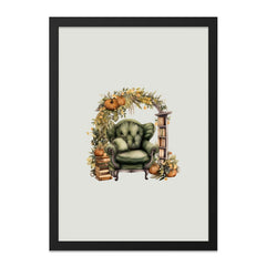 Fall Reading Nook Wall Art, Cozy Autumn Chair Art, Pumpkin Decor Print, Literary Home Decor, Books Wall Art, Cozy Wall Decor - Tawshia