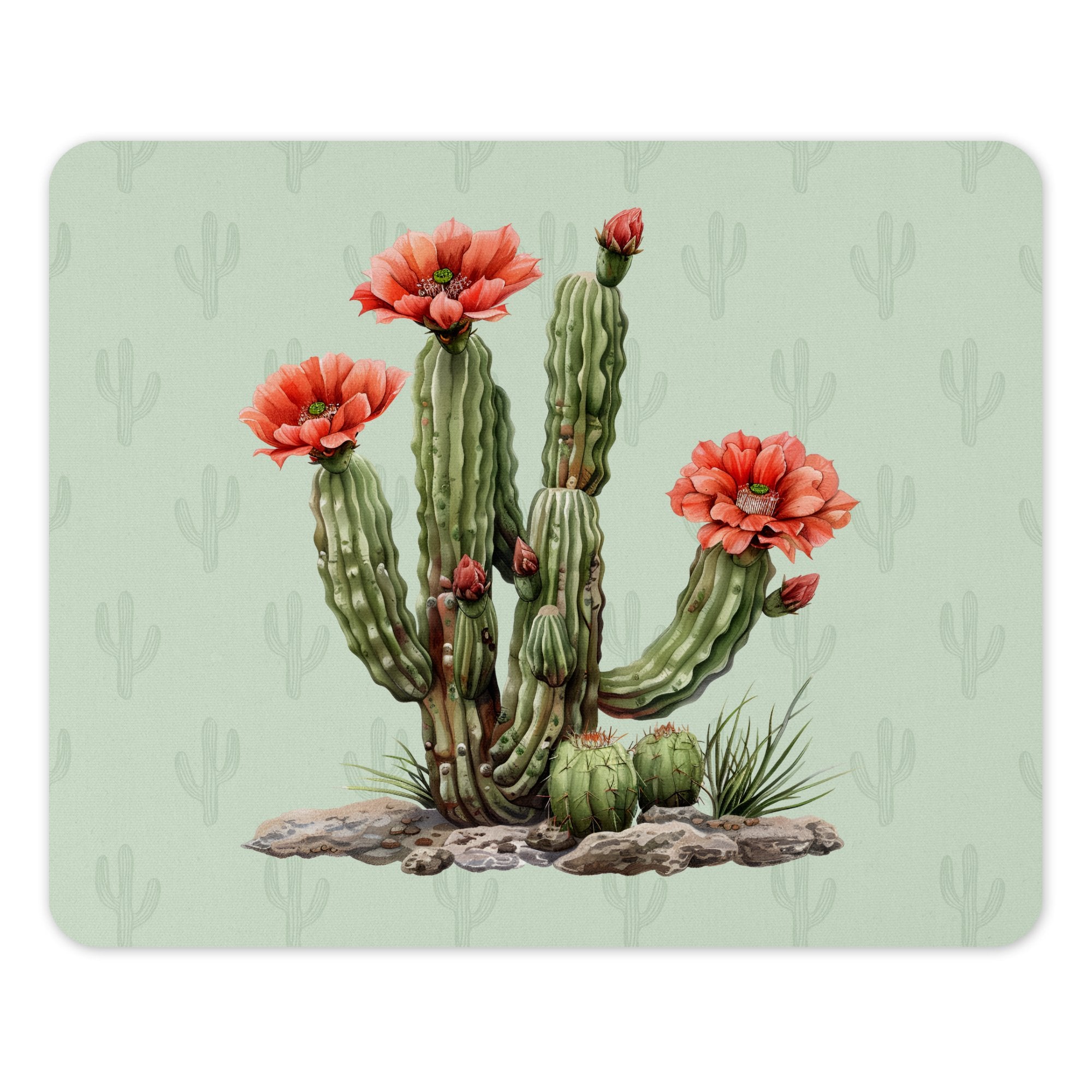 Vibrant Blooming Cactus Illustration Mouse Pad product