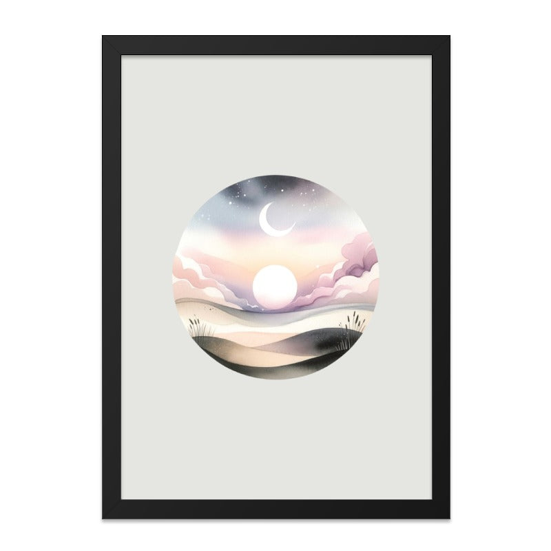 Celestial Moon Wall Art, Pastel Sky Print, Dreamy Landscape, Modern Art Print, Minimalist Decor, Home Decor, Nature Inspired Artwork - Tawshia
