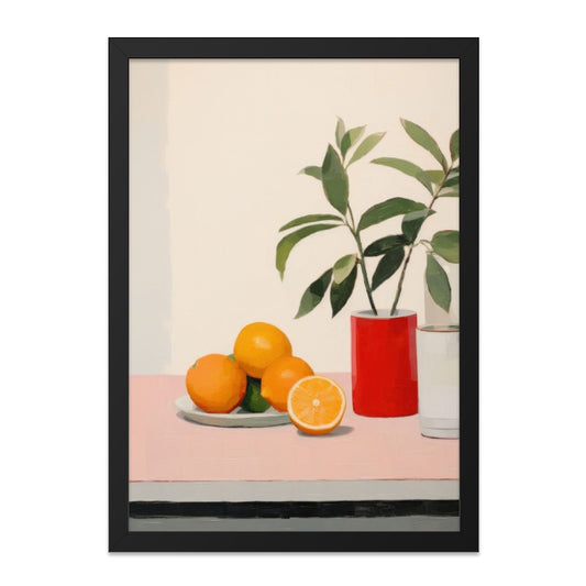 Still Life Wall Art, Orange and Plant Print, Modern Kitchen Art, Minimalist Fruit Artwork, Colorful Home Decor, Fresh Citrus Painting - Tawshia