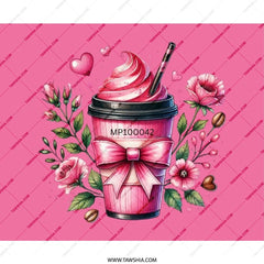 Pink Coffee Mouse Pad, Floral Mousepad, Coffee Lover Gift, Cute Desk Accessory, Heart Decor, Desk Mat, Office Decor, Gift for Her - Tawshia