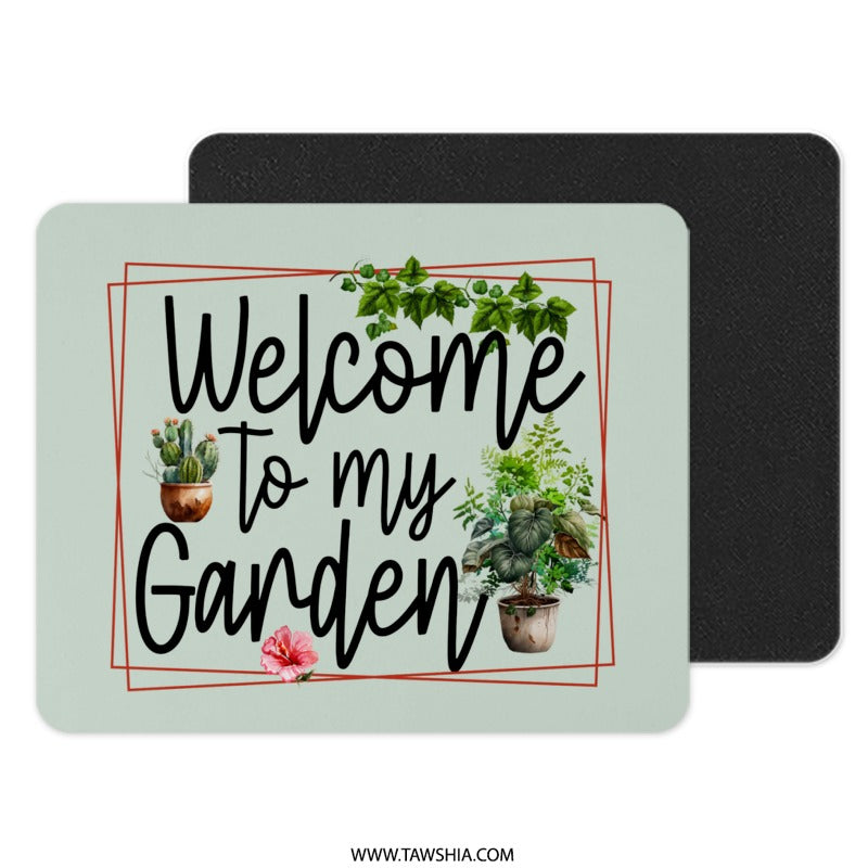 Welcome to My Garden Mouse Pad, Botanical Illustration Desk Decor, Home Garden Flowers Mousepad, Plants Lover Gift, Office Accessories - Tawshia