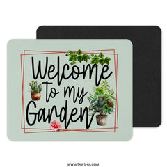 Welcome to My Garden Mouse Pad, Botanical Illustration Desk Decor, Home Garden Flowers Mousepad, Plants Lover Gift, Office Accessories - Tawshia