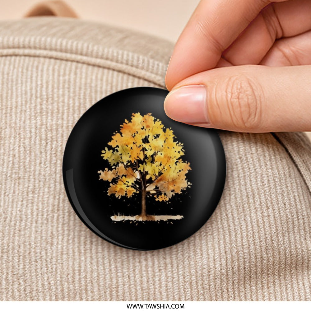 Autumn Tree Pinback Button, Fall Foliage Design, Watercolor Tree Button, Nature Inspired, Seasonal Gift, Tree Lover Badge - Tawshia