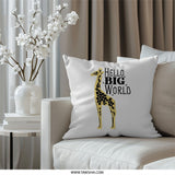 Hello Big World Giraffe Pillow, Cute Animal Pillow, Nursery Decor, Kids Room Accent, Baby Shower Gift, Unique Pillow Cover, Decorative - Tawshia