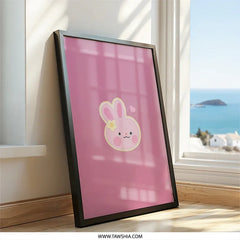 Pink Bunny Wall Art, Cute Animal Print, Nursery Decor, Kawaii Rabbit Poster, Baby Room Art, Pastel Illustration, Childrens Room Print - Tawshia
