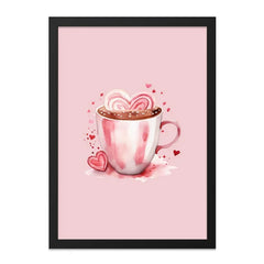 Hot Chocolate Heart Wall Art, Watercolor Mug Print, Valentine's Day Decor, Cute Pink Gift, Cozy Drink Painting, Kitchen Art Print - Tawshia