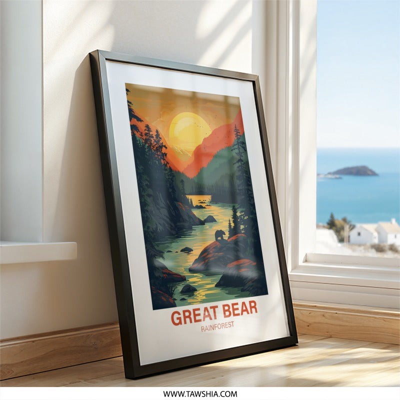 Great Bear Rainforest Wall Art, Nature Scene, Wildlife Art, Sunset Landscape, Animal Print, Forest Art, Adventure Decor, Wilderness Poster - Tawshia