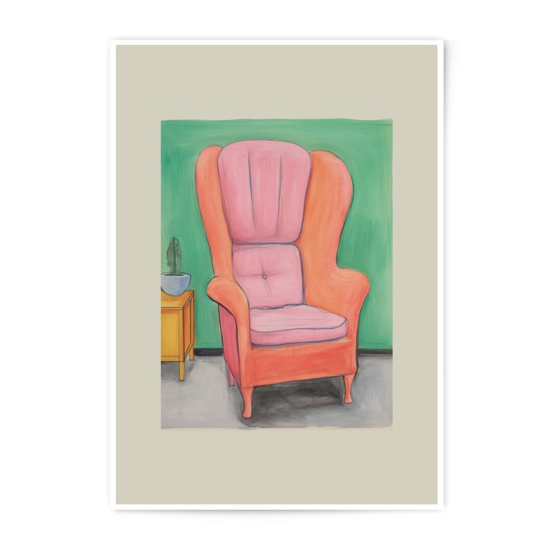 Wingback Chair Photographic Prints, Pink Chair Art Print, Home Decor Prints, Illustration Print, Living Room Art, Wall Art, Unique Gift - Tawshia