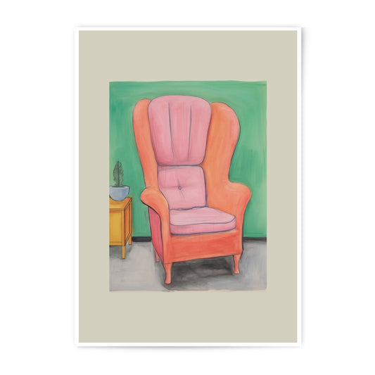 Wingback Chair Photographic Prints, Pink Chair Art Print, Home Decor Prints, Illustration Print, Living Room Art, Wall Art, Unique Gift - Tawshia
