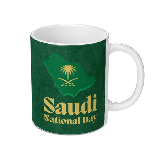 Saudi National Day Mug, Unique KSA Gift, Saudi Arabia Pride Mug, Green and Gold Design, Celebration Mug, Coffee Cup, Tea Mug, Gift Idea - Tawshia